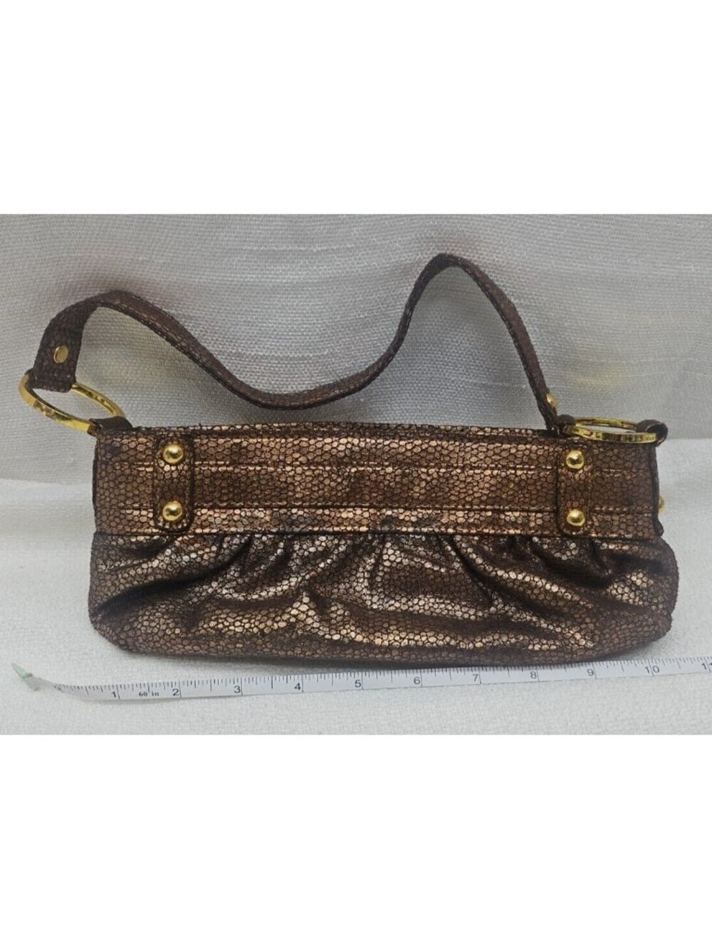 XOXO Y2K Metallic Bronze Mini Shoulder Bag Baguette Ruched Purse McBling - Picture 1 of 11